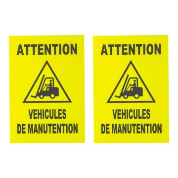 Lot de 2 plaques modulable jaune fluo - Attention véhicules de manutention - Novap