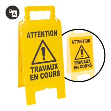 Chevalet de signalisation modulable jaune - Attention travaux en cours - Novap