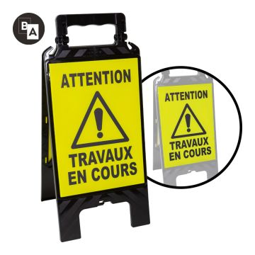 Chevalet de signalisation modulable noir - Attention travaux en cours - Novap