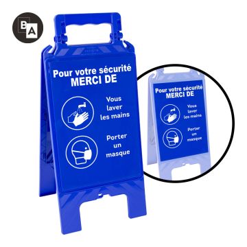 Chevalet modulable bleu - Laver les mains + port du masque - Novap