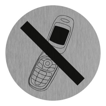 Plaque de porte Téléphone portable interdit - Aluminium brosse Ø75mm - 4383170