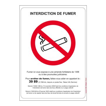Panneau Interdiction de fumer - Rigide 148x210mm - 4600000