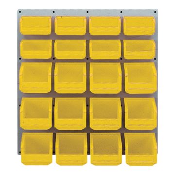 Panneau mural équipé de 8 bacs 0,3L et 12 bacs 1L jaunes - Novap