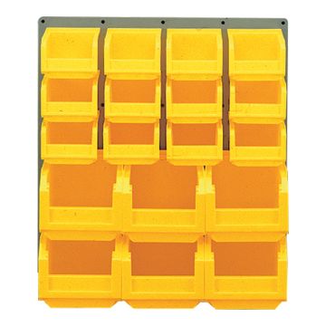 Panneau mural équipé de 12 bacs 1L et 6 bacs 3L jaunes - Novap