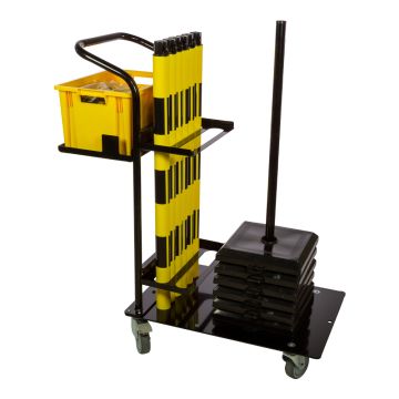 Chariot de signalisation maintenance - 6 Poteaux PVC lestés 3 Kg + chaine 25M Jaune/Noir - 6100423