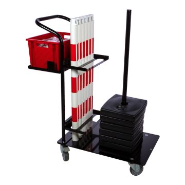 Chariot de signalisation maintenance - 6 Poteaux PVC à lester 4 Kg + chaine 25M Rouge/Blanc - 6100430