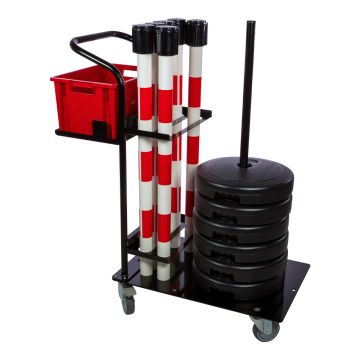 Chariot de signalisation maintenance - 6 Poteaux PVC à sangle 5M Rouge/Blanc 9 KG à lester - 6100454
