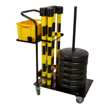 Chariot de signalisation maintenance - 6 Poteaux PVC à sangle 5M Jaune/Noir à lester 9kg- 6100461
