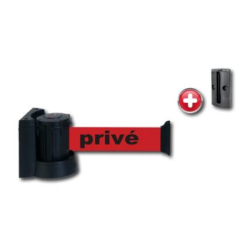 Support mural avec sangle Rouge avec marquage Privé 2,30m x 50mm plus Platine murale - Novap