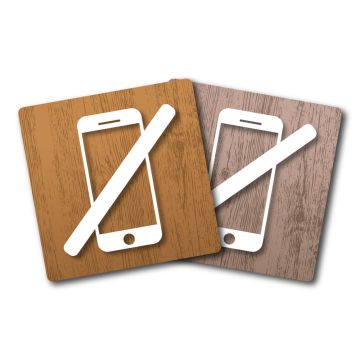 Plaques de porte 90x90mm - Smartphone interdit - Wood - Novap