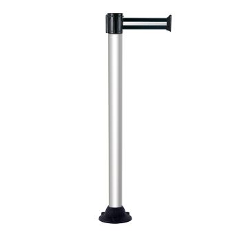 Poteau alu anodisé à sangle Noir/Argent sur socle fixe - Novap