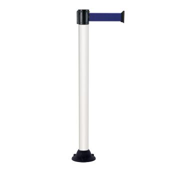 Poteau alu blanc à sangle Bleu sur socle fixe - Novap