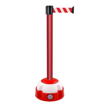 Poteau alu rouge à sangle Rouge/Blanc sur socle balise - Novap