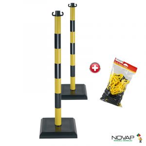 Kit 2 poteaux PVC lestés 3kg Jaune/Noir - Novap