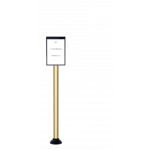 Poteau alu champagne grande hauteur sur socle fixe avec support d'information - Poteau alu champagne grande hauteur sur socle fixe avec support d'information - Novap