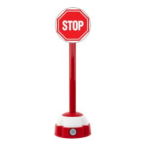 Poteau aluminium Rouge sur socle balise avec panneau - Stop - novap