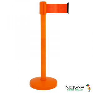 Potelet COLOR alu Orange à sangle Orange 3m x 100mm sur socle portable - Novap