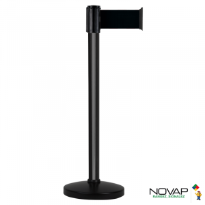 Potelet COLOR alu Noir à sangle Noir 3m x 100mm sur socle portable - Novap