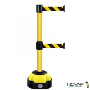 Poteau Alu Jaune à double sangle Jaune/Noir hachuré 3m x 50mm sur socle Balise - Novap