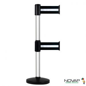 Poteau Alu anodisé à double sangle Noir/Argent 3m x 100mm sur socle portable - NOVAP