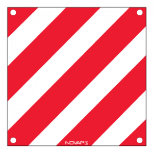 Panneau de signalisation avec œillet - Standard 480x480mm - hachuré rouge/blanc - Novap