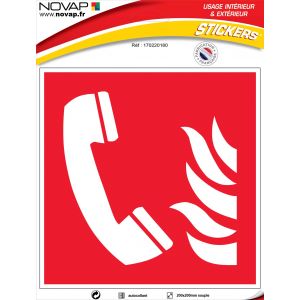 Panneau Téléphone incendie rouge - Vinyle adhésif 200x200mm - 4032405
