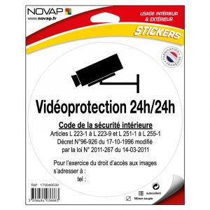 Panneau Vidéoprotection 24h/24h - Vinyle adhésif Ø180mm - Novap