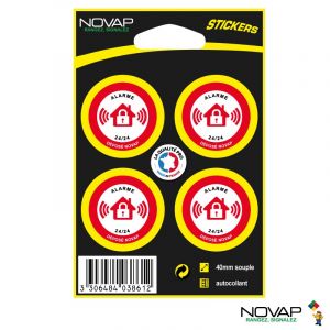 Planche de 4 stickers Ø 40mm Haute Visibilité – Alarme 24/24 - Novap