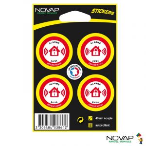 Planche de 4 stickers Ø 40mm Haute Visibilité – Alarme 24/24 - Novap