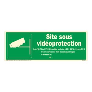 Panneau photoluminescent site sous vidéo protection - Rigide 330x120mm - Novap