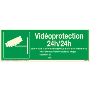 Panneau photoluminescent vidéo protection 24h/24h - Rigide 330x120mm - Novap