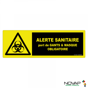 Panneau Alerte sanitaire - Gants et masque obligatoire - haute visibilité - 450x150mm - Novap