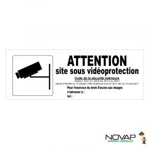 Panneau Attention site sous vidéoprotection avec pictogramme - Rigide 330x120mm - Novap