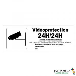 Panneau Vidéoprotection 24h/24h avec pictogramme - Rigide 330x120mm - Novap