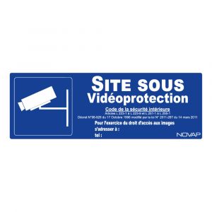 Panneau bleu Site sous vidéoprotection avec pictogramme - Rigide 330x120mm - 4141107