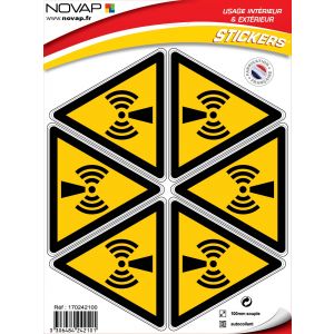 Planche 6 Stickers Triangle 100mm - Danger Radiations non ionisantes - 4242101