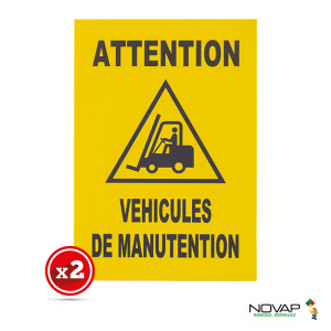 Lot de 2 plaques modulable jaune - Attention véhicules de manutention - Novap