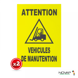 Lot de 2 plaques modulable jaune fluo - Attention véhicules de manutention - Novap