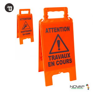 Chevalet de signalisation modulable Orange - Travaux & maintenance en cours - Novap