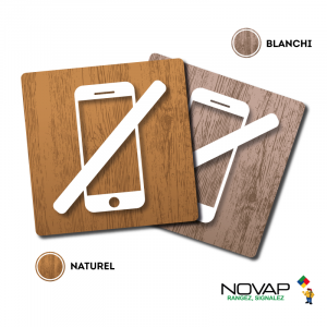 Plaquettes 90x90mm - Smartphone interdit - Wood | NOVAP