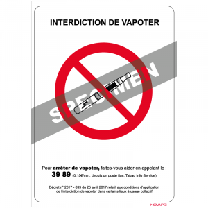 Panneau interdiction de Vapoter – Rigide 210x297mm – Novap