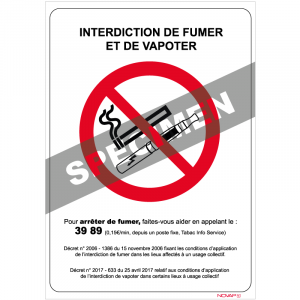 Panneau interdiction de Fumer et de Vapoter – Rigide 148x210mm – Novap