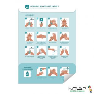 Panneau Comment se laver les mains - Adhésif A4 - Novap