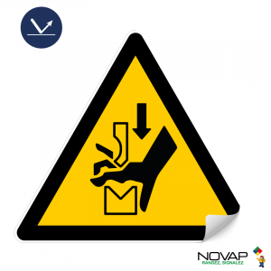 Panneau adhésif Danger écrasement de la main dans une presse plieuse - Classe 1 - Triangle 100mm - Novap