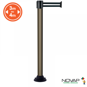 Poteau alu bronze à sangle Noir/Argent sur socle fixe - Novap