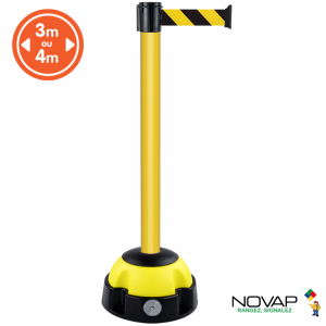 Poteau alu jaune à sangle jaune/Noir sur socle balise - Novap