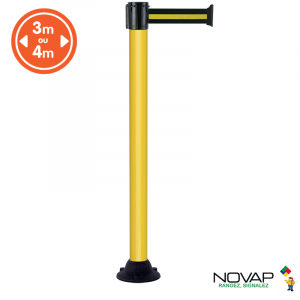 Poteau alu jaune à sangle Noir/Jaune sur socle fixe - Novap