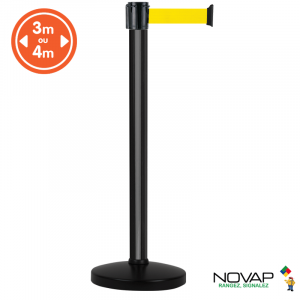 Poteau alu noir à sangle Jaune sur socle portable - Novap