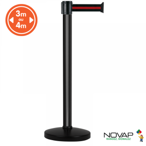 Poteau alu noir à sangle Noir/Rouge sur socle portable - Novap