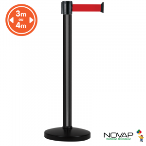 Poteau alu noir à sangle Rouge sur socle portable - Novap